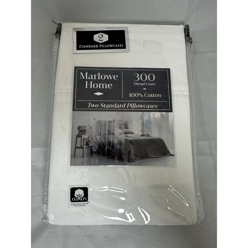 Marlowe Home Set Of 2 Standard White Pillowcases 300 Thread Ct 100% Cotton NWT